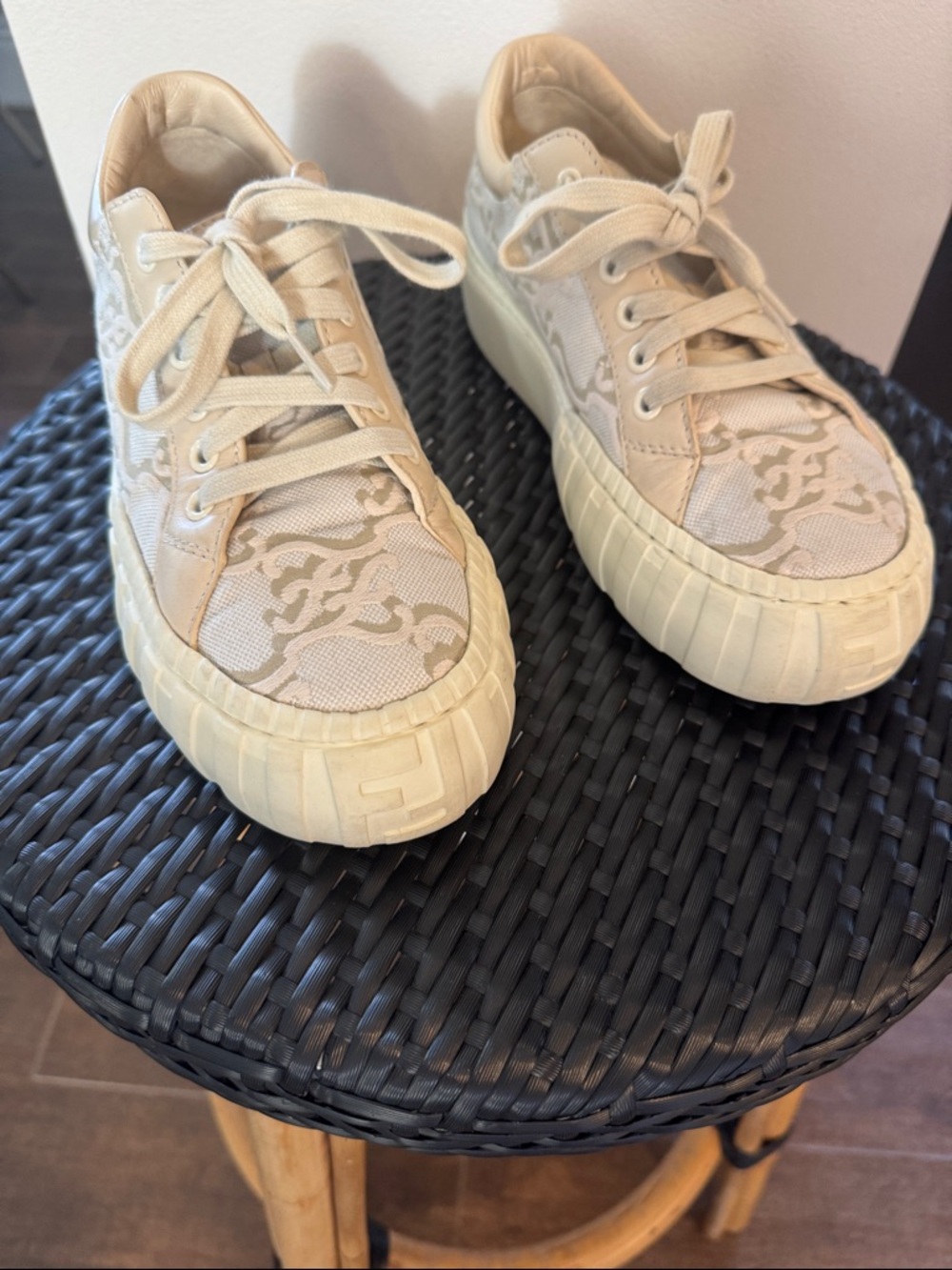 Fendi Cream Monogram Platform Sneakers